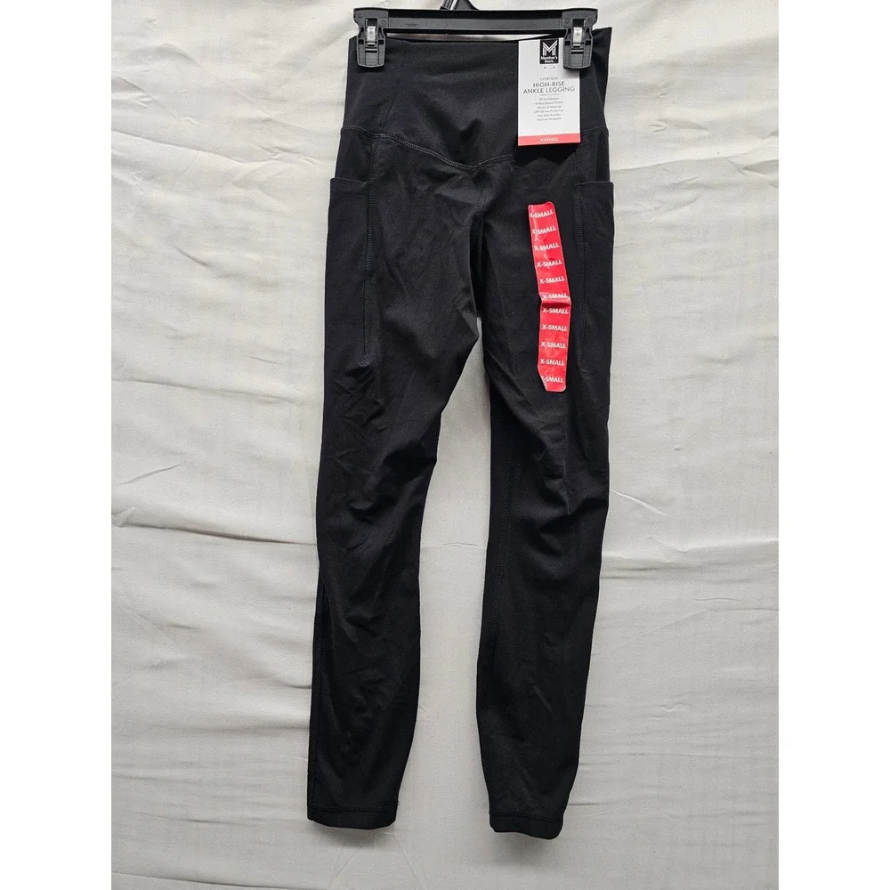 Member's Mark Womens High-Rise Ankle Leggings Black Nylon Blend Athletic Size XS